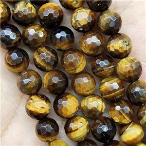 Faceted Round Tiger Eye Stone Beads, approx 6mm dia
