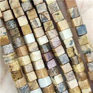 Picture Jasper Cube Beads, approx 4x4mm