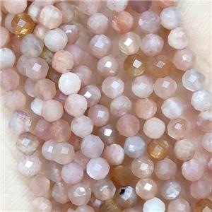 Peach Sunstone Beads Tiny Faceted Round, approx 4mm dia