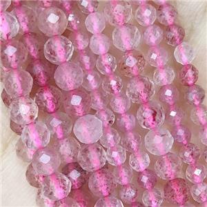 Pink Strawberry Quartz Beads Tiny Faceted Round, approx 2mm dia