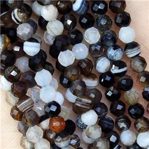 Black Striped Agate Beads Faceted Round, approx 4mm dia
