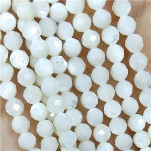 White MOP Shell Beads Faceted Round, approx 4mm dia