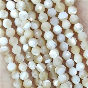 MOP Shell Beads Faceted Round Tiny Natural Color, approx 3mm dia