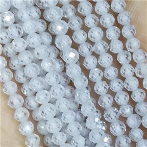 White Cubic Zircon Beads Faceted Round, approx 3mm dia