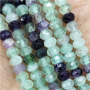 Natural Fluorite Beads Faceted Rondelle Multicolor, approx 4x6mm