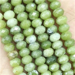 Olive Chinese Nephrite Jade Beads Faceted Rondelle, approx 4x6mm