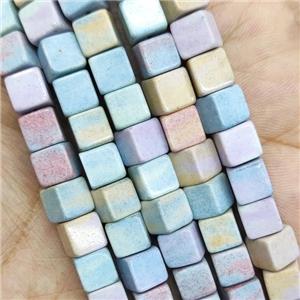 Multicolor Alashan Agate Cube Beads, approx 7x7mm