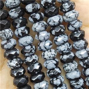 Black Snowflake Jasper Beads Faceted Rondelle, approx 5x8mm