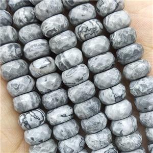 Gray Map Jasper Beads Faceted Rondelle, approx 6x10mm