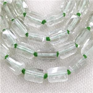 Natural Green Quartz Column Beads Faceted, approx 12-16mm