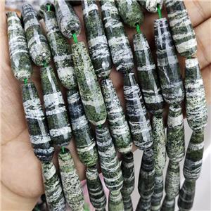 Green Zebra Jasper Teardrop Beads Faceted, approx 10x30mm, 13pcs per st