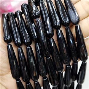 Black Onyx Agate Beads Faceted Teardrop, approx 10x30mm, 13pcs per st