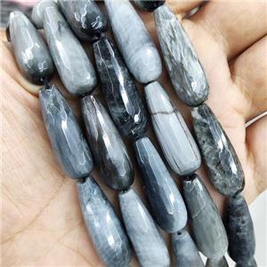 Natural Hawkeye Stone Jasper Beads Faceted Teardrop, approx 10x30mm, 13pcs per st