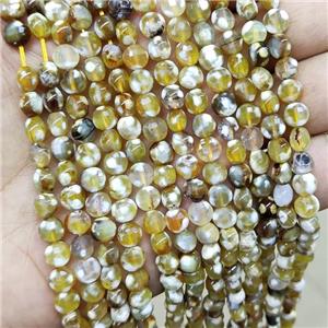 Fire Agate Beads Faceted Coin Yellow, approx 6mm