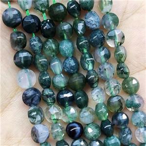 Green Moss Agate Beads Faceted Coin, approx 6mm