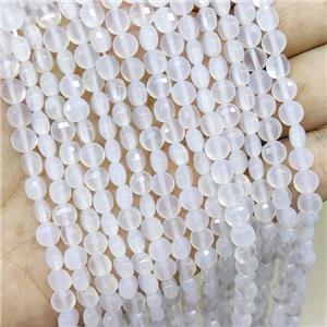 Natural White Agate Beads Faceted Coin, approx 6mm