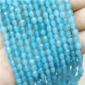 Aqua Jade Beads Faceted Coin Dye, approx 6mm