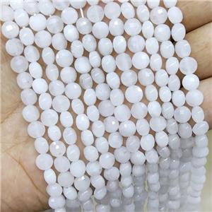 White Jade Beads Faceted Coin, approx 6mm