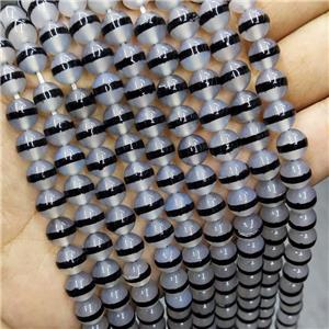 Natural Gray Agate Beads Round Tibetan Style, approx 8mm dia