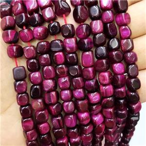 Hotpink Tiger Eye Stone Cube Beads, approx 7-8mm