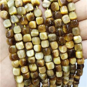 Tiger Eye Stone Cube Beads Gold, approx 7-8mm