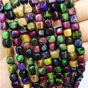 Tiger Eye Stone Cube Beads Mixed Color, approx 7-8mm