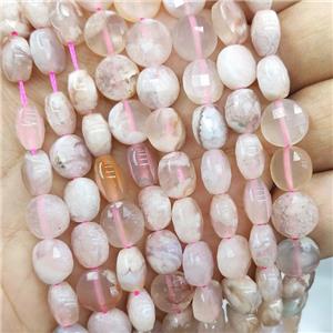 Natural Sakura Cherry Agate Beads Faceted Circle Pink, approx 10mm