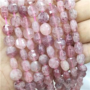 Pink Strawberry Quartz Beads Faceted Circle, approx 10mm