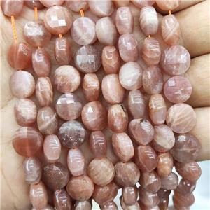 Peach Sunstone Beads Faceted Circle, approx 10mm