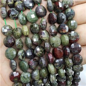 African Bloodstone Beads Faceted Circle Green, approx 10mm