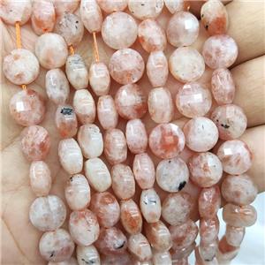 Peach Gold Sunstone Beads Faceted Circle, approx 10mm