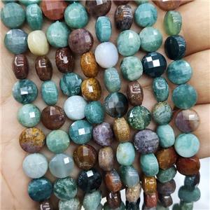 Ocean Agate Beads Faceted Circle Multicolor, approx 8mm