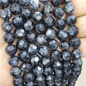 Black Labradorite Beads Faceted Round Larvikite, approx 10mm