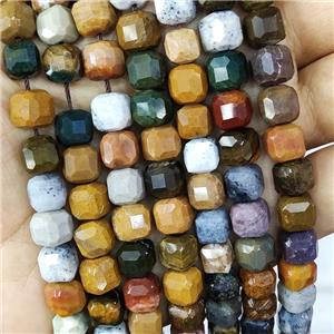 Natural Ocean Agate Cube Beads Multicolor, approx 9-10mm