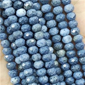 Natural Coral Fossil Beads Blue Faceted Rondelle, approx 5.6-6mm