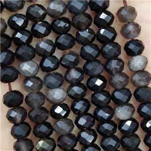 Natural Obsidian Beads Black Faceted Rondelle, approx 5.6-6mm