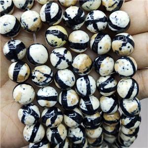 Synthetic Rainforest Jasper Beads Smooth Round Black Yellow, approx 10mm dia