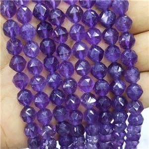 Natural Amethyst Beads Purple Round Diamond Cut, approx 8mm
