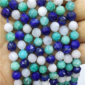 Mix Gemstone Beads Round Diamond Faceted, approx 8mm