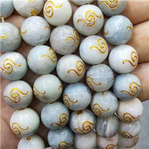 Blue Amazonite Buddhist Beads Round Carved, approx 14mm dia
