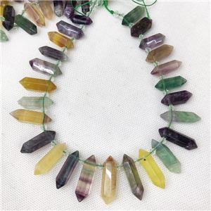 Natural Fluorite Bullet Beads Multicolor Topdrilled Graduated, approx 9-38mm