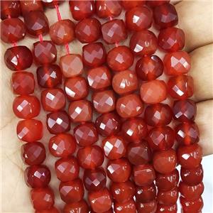 Natural Red Carnelian Agate Beads Faceted Cube, approx 9-10mm