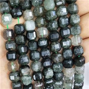 Natural Green Rutilated Quartz Beads Faceted Cube, approx 9-10mm