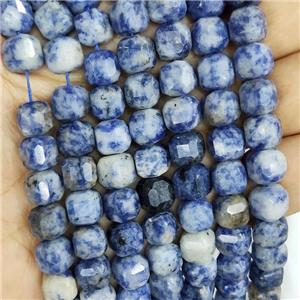 Natural Blue Dalmatian Jasper Beads Faceted Cube, approx 9-10mm