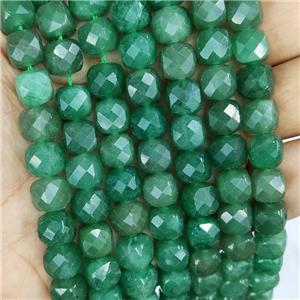 Natural Green Aventurine Beads Faceted Cube, approx 9-10mm