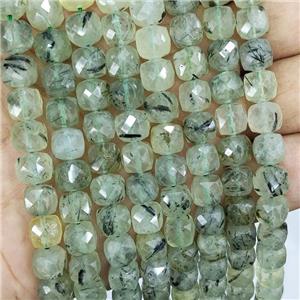Natural Prehnite Beads Green Faceted Cube, approx 8-10mm