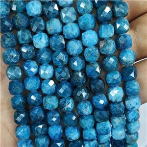 Natural Blue Apatite Beads Faceted Cube, approx 7-8mm