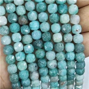 Natural Green Amazonite Beads Faceted Cube, approx 7-8mm