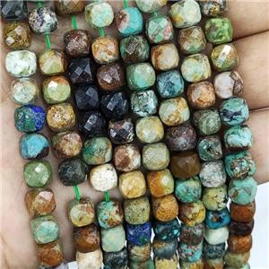 Natural Chrysocolla Beads Faceted Cube Multicolor, approx 7-8mm