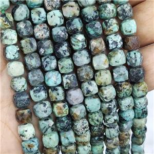 Natural African Turquoise Beads Green Faceted Cube, approx 7-8mm